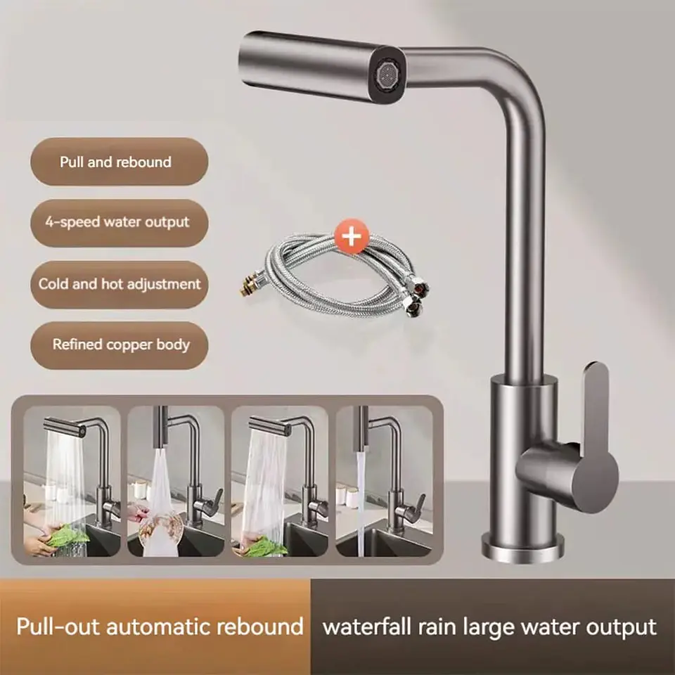 Llave Lavaplatos 4 Modos 360° Acero Inox Gris Bronce con 2 mangueras 16