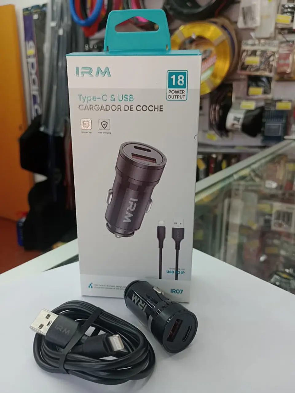 Cargador de auto tipo C USB con cable lightning 18w 12v 24v 6