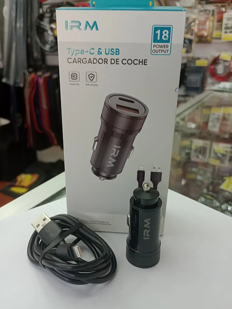 Cargador de auto tipo C USB con cable lightning 18w 12v 24v 7