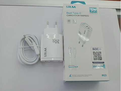 Cargador de celular dual tipo C con cable lightning 30w