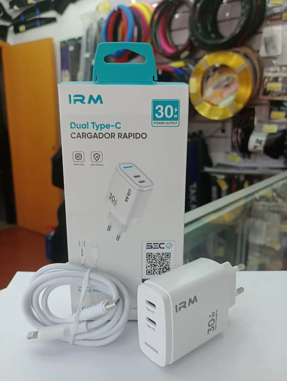 Cargador de celular dual tipo C con cable lightning 30w 2