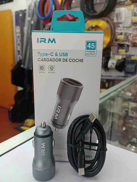 Cargador de auto tipo C USB con cable tipo C 45w 12v 24v
