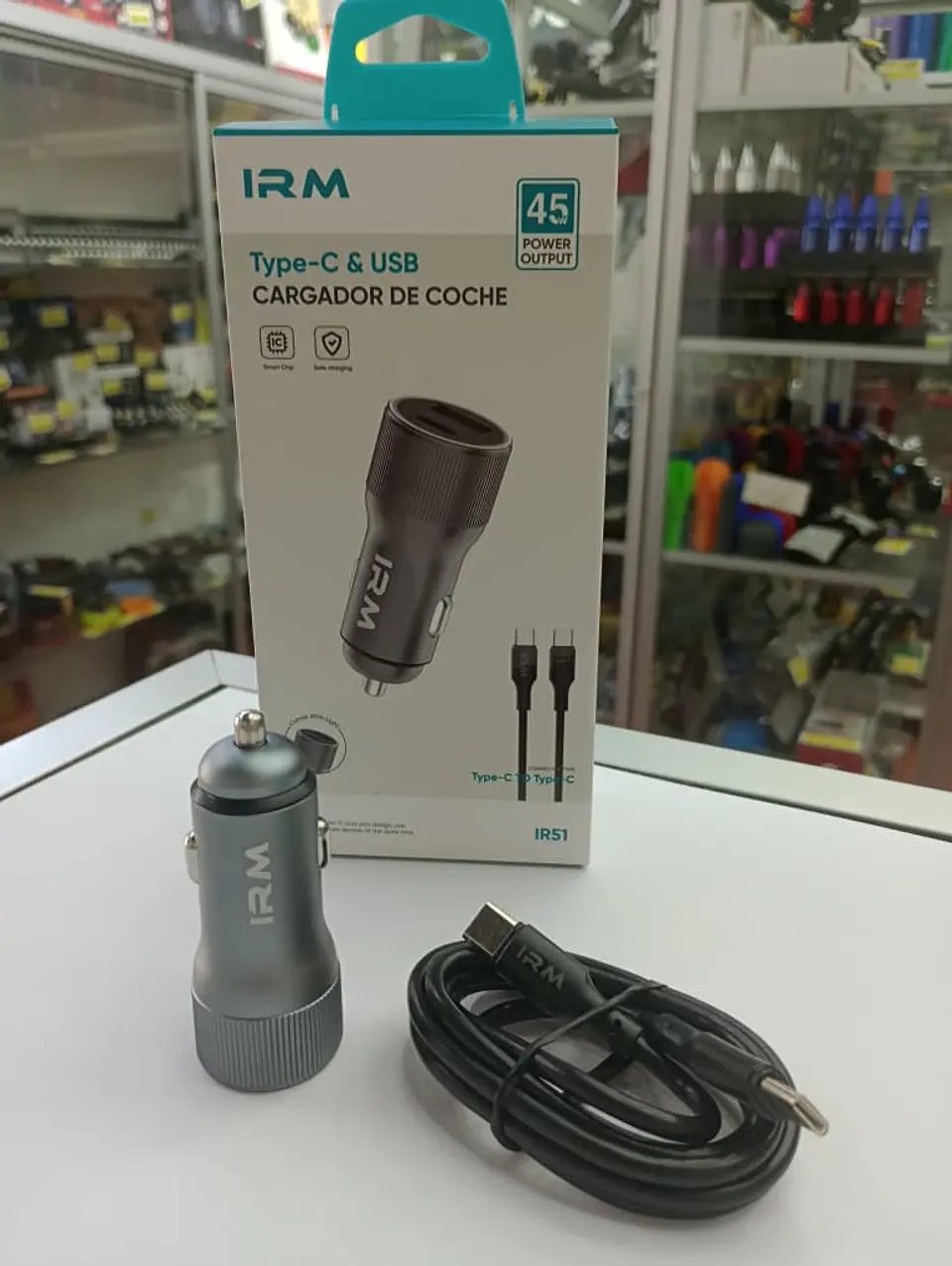 Cargador de auto tipo C USB con cable tipo C 45w 12v 24v 2