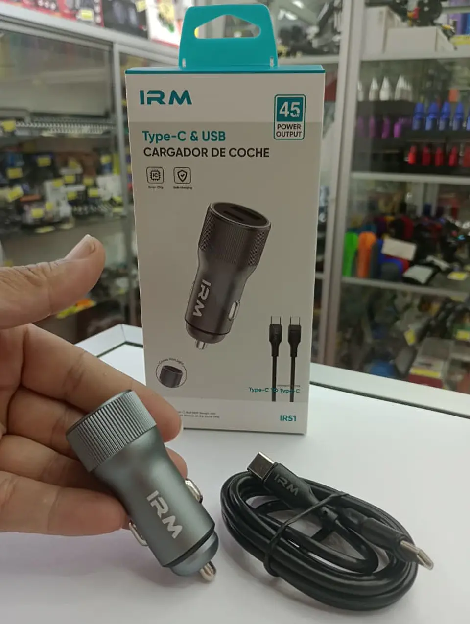 Cargador de auto tipo C USB con cable tipo C 45w 12v 24v 3