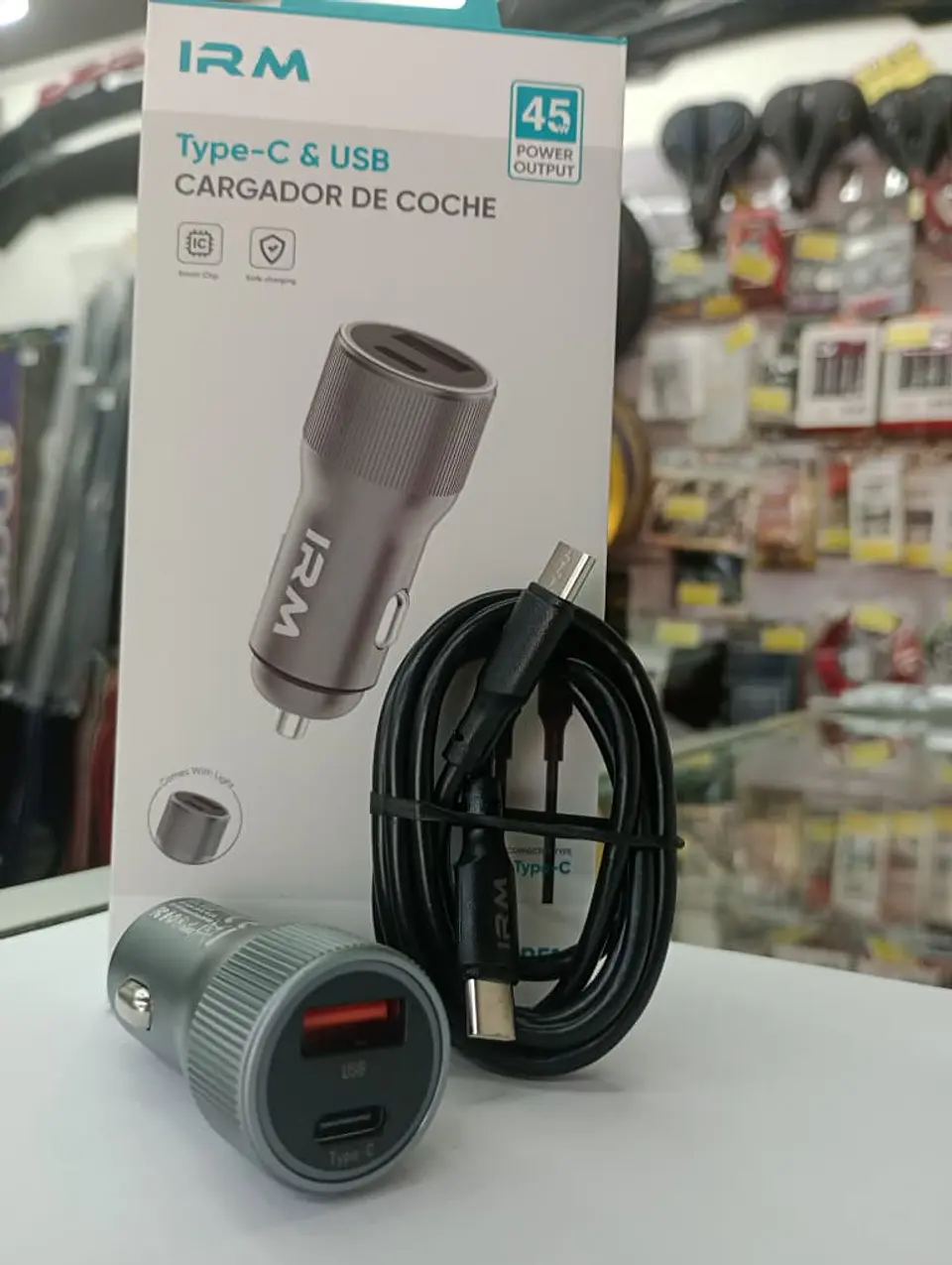 Cargador de auto tipo C USB con cable tipo C 45w 12v 24v 5