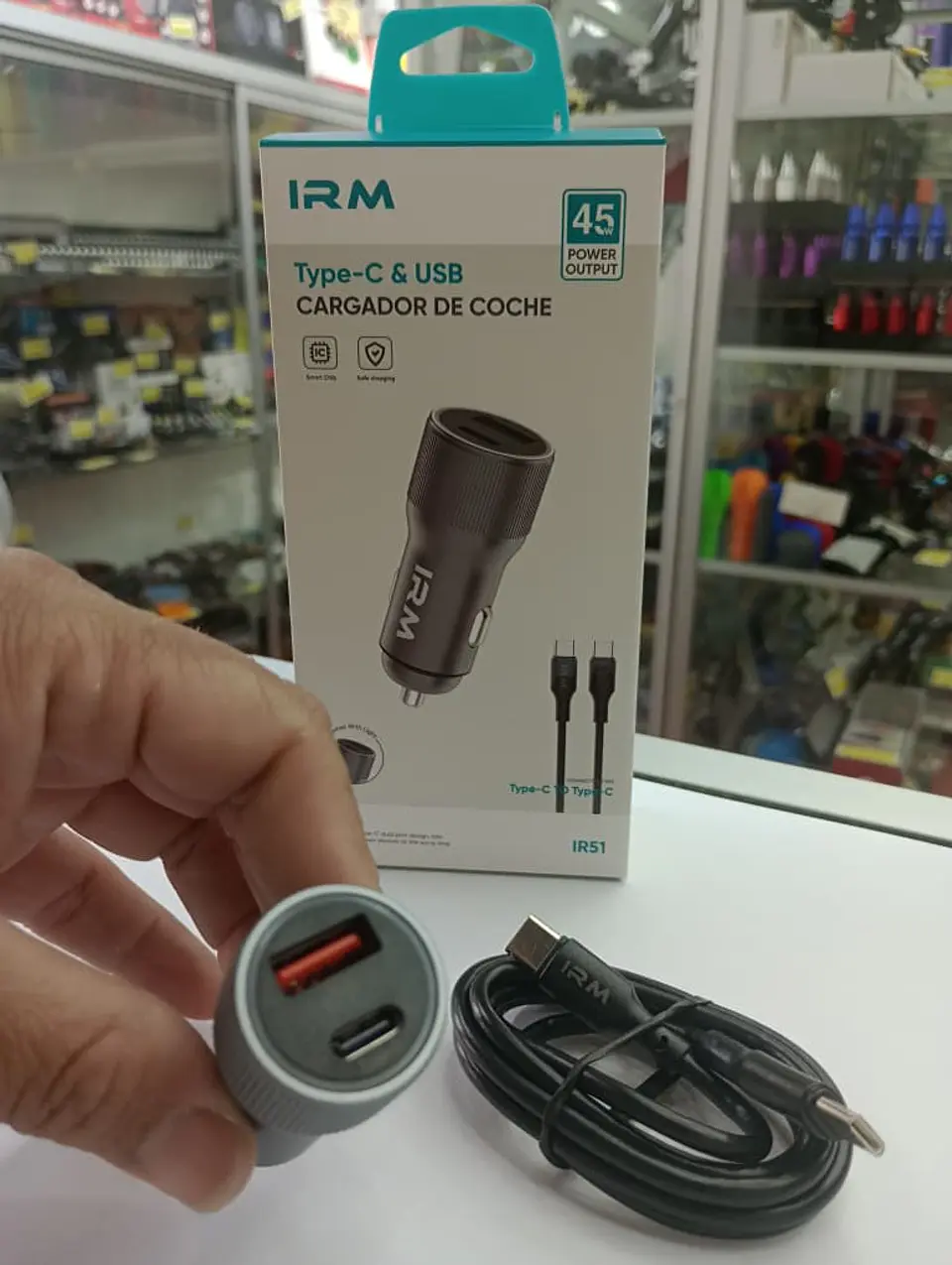Cargador de auto tipo C USB con cable tipo C 45w 12v 24v 8