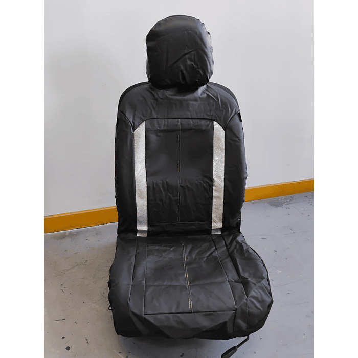 🔥Oferta especial🔥 Fundas de asiento individual eco cuero negro franja plateada hilo de colores 🚗 2