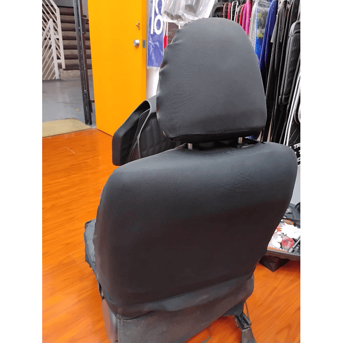 🔥Oferta especial🔥 Fundas de asiento individual eco cuero negro franja plateada hilo de colores 🚗 3