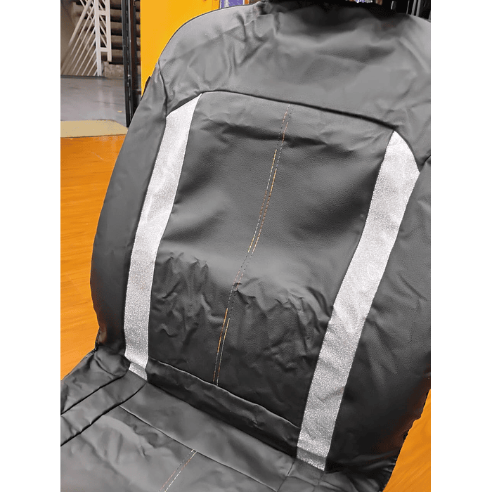 🔥Oferta especial🔥 Fundas de asiento individual eco cuero negro franja plateada hilo de colores 🚗 6