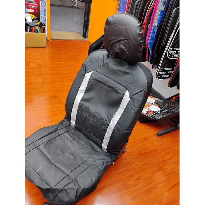 🔥Oferta especial🔥 Fundas de asiento individual eco cuero negro franja plateada hilo de colores 🚗 7