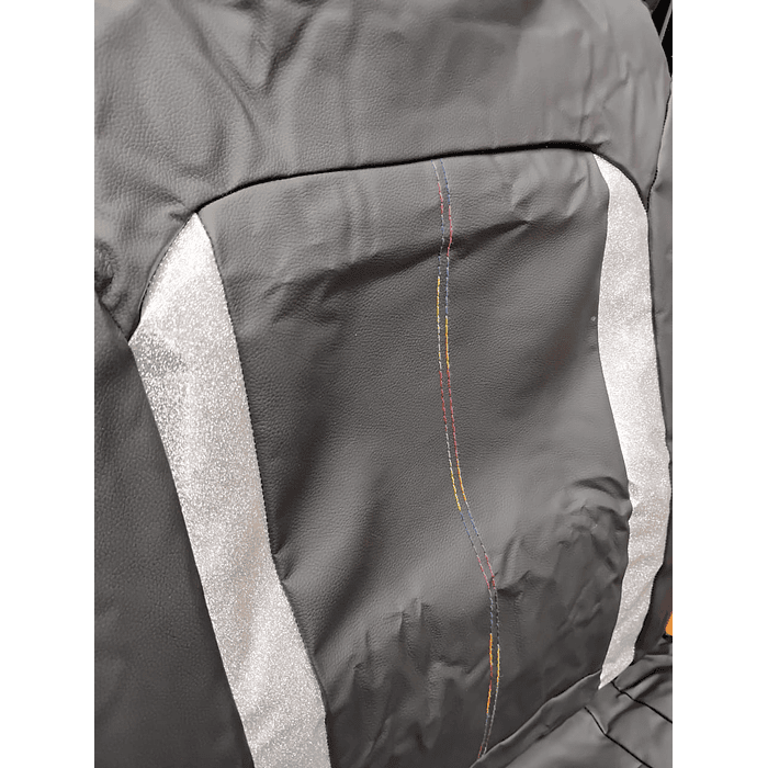 🔥Oferta especial🔥 Fundas de asiento individual eco cuero negro franja plateada hilo de colores 🚗 9