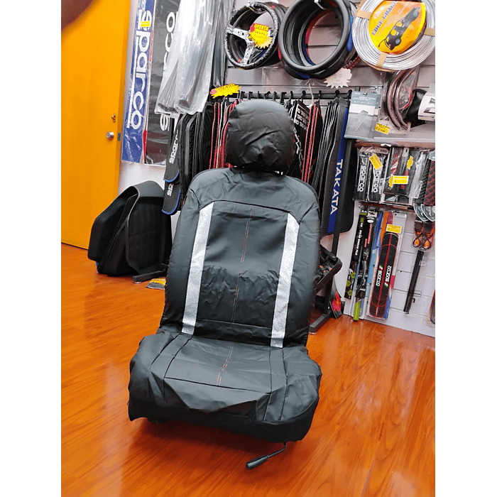 🔥Oferta especial🔥 Fundas de asiento individual eco cuero negro franja plateada hilo de colores 🚗 10