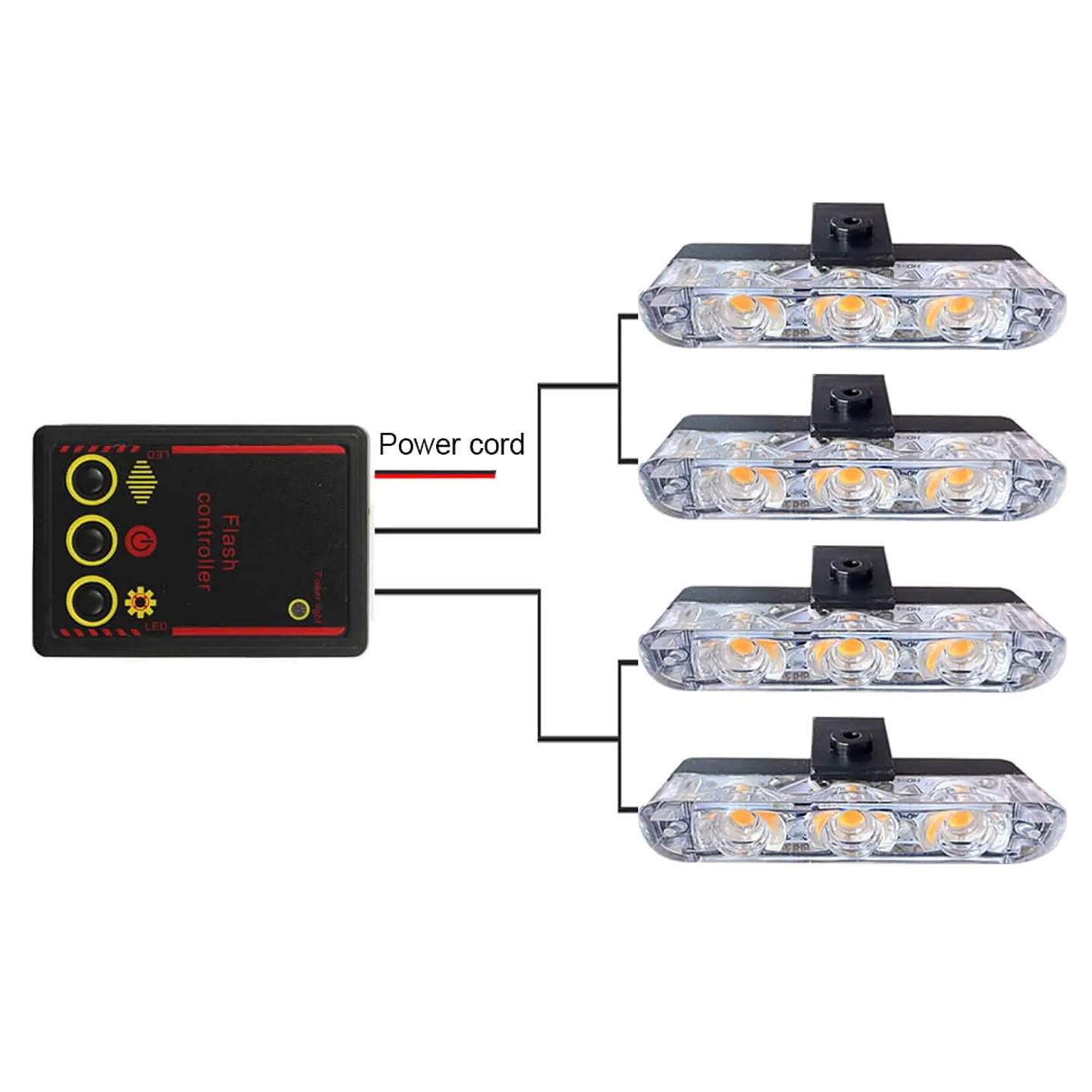 Kit de 4 luces para rejilla estrobo LED 12V amarillo ámbar 5