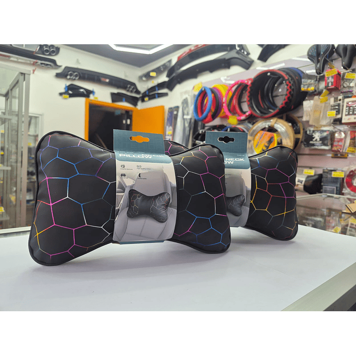 Oferta especial 🌟  X2 Almohadas apoya cabeza linea de colores ecocuero negro universal auto 🚗 2