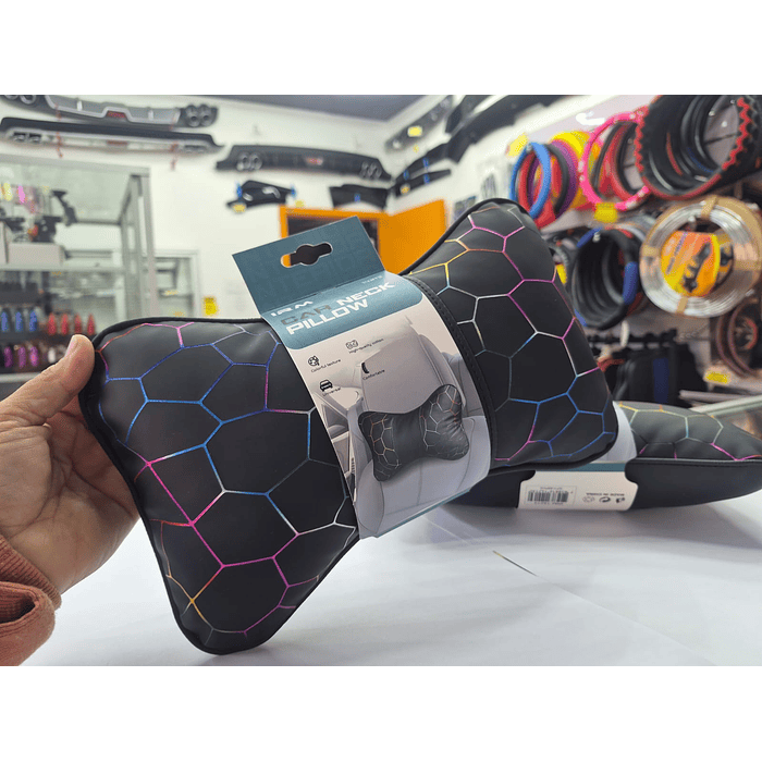 Oferta especial 🌟  X2 Almohadas apoya cabeza linea de colores ecocuero negro universal auto 🚗 4