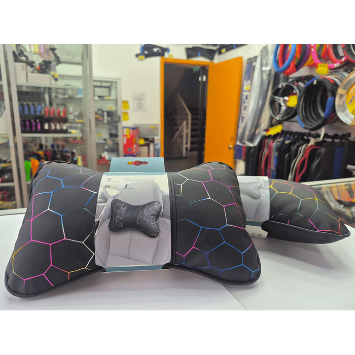 Oferta especial 🌟  X2 Almohadas apoya cabeza linea de colores ecocuero negro universal auto 🚗 5