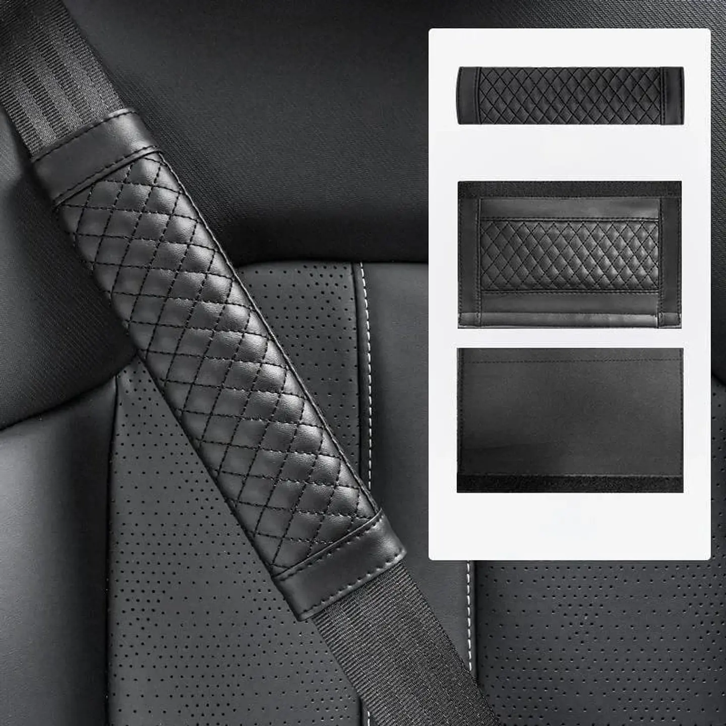 Liquidación x2 cubre cinturón de seguridad negro diseño hilo negro 12