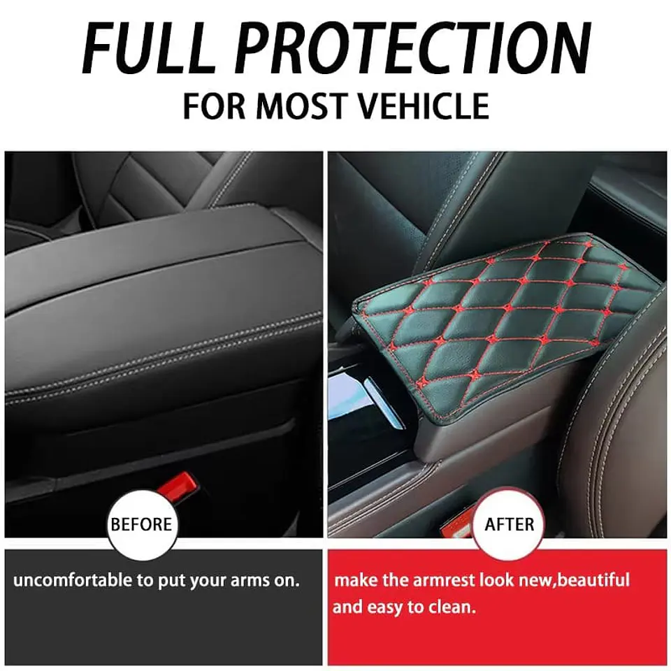 Funda para apoyabrazos auto eco cuero universal hilo rojo 6