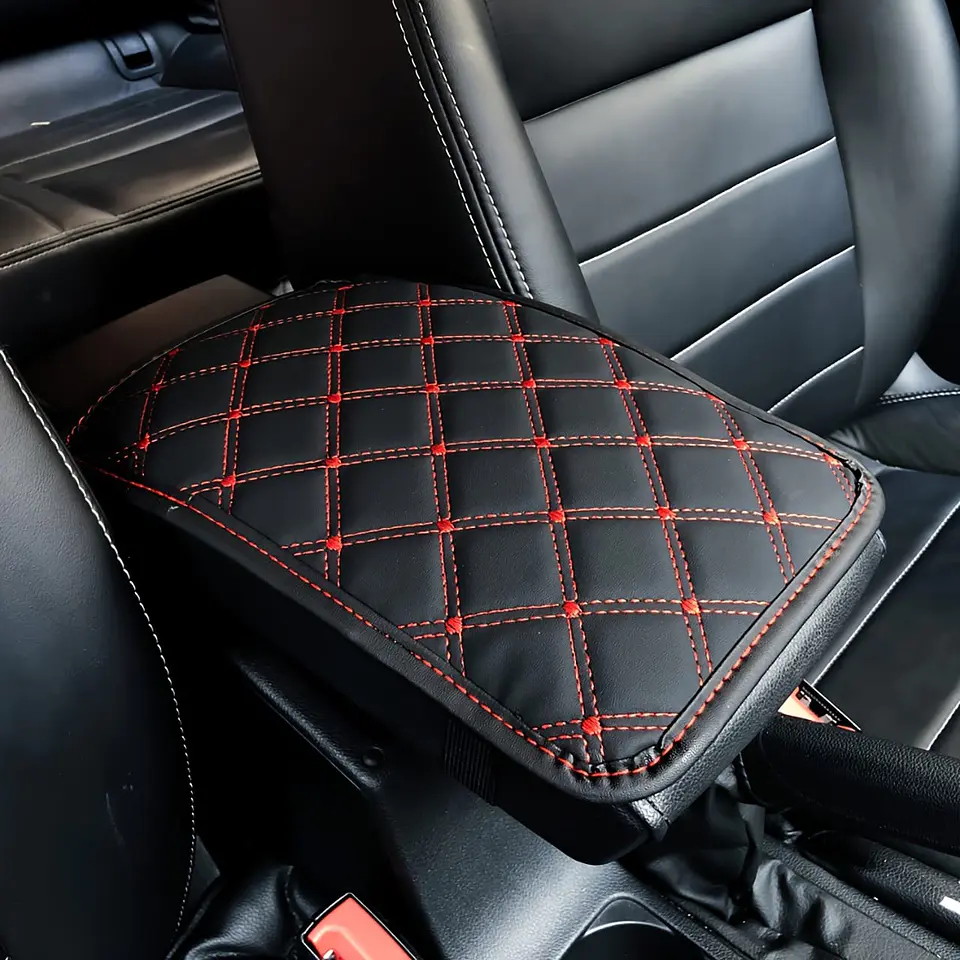 Funda para apoyabrazos auto eco cuero universal hilo rojo 10