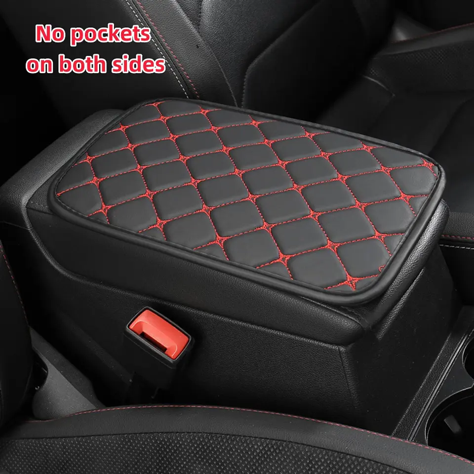 Funda para apoyabrazos auto eco cuero universal hilo rojo 13