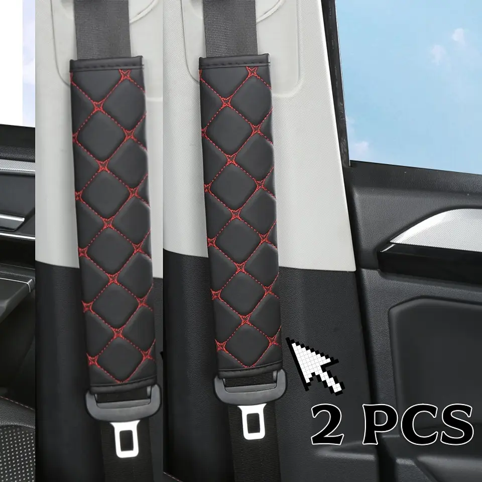 Liquidación x2 cubre cinturón de seguridad negro diseño hilo rojo 14