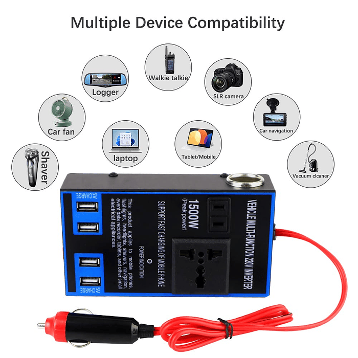 🔥 Oferta especial🔥 Inversor 1500W 12/24V a 110/220V con USB carga rápida 7