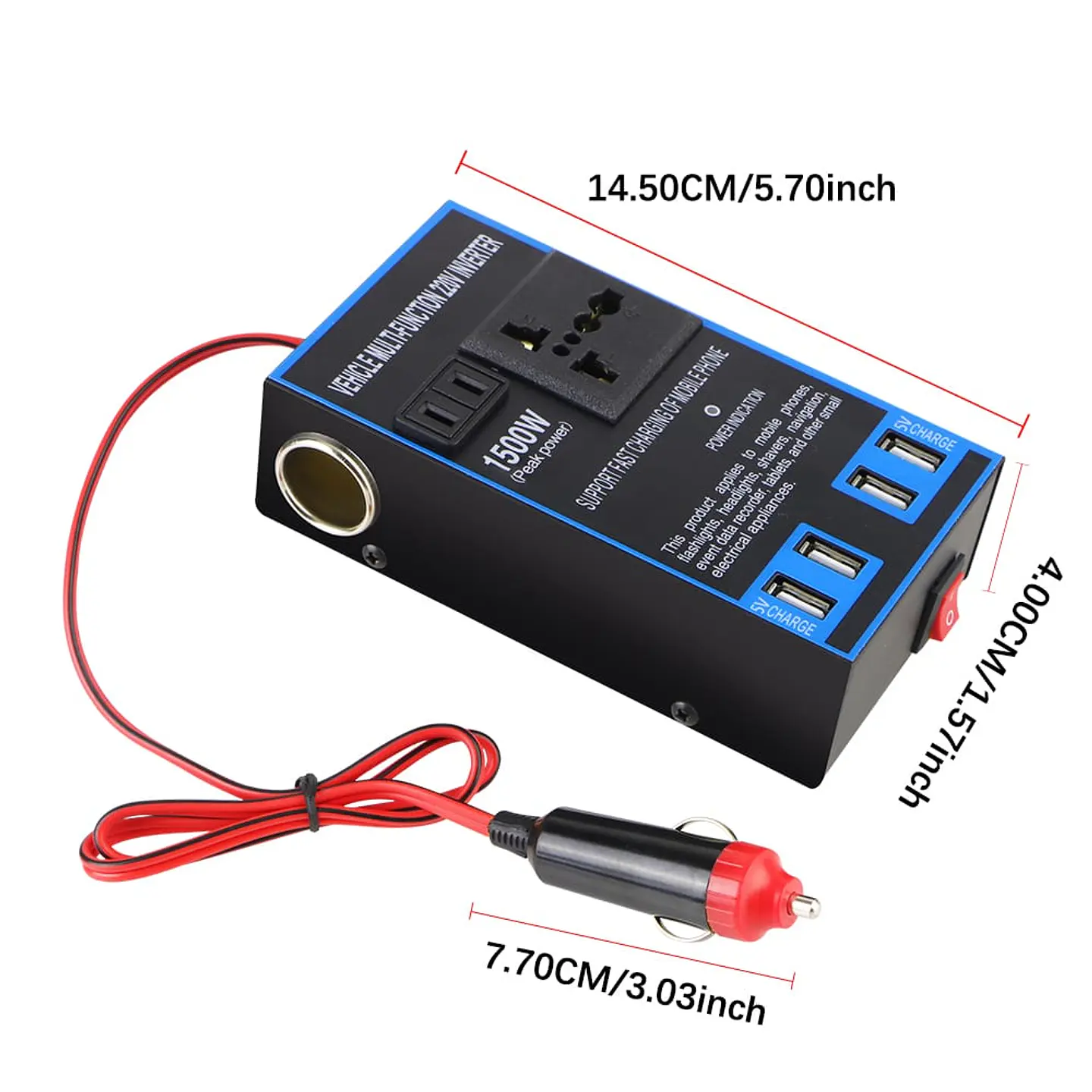 Inversor 1500W 12/24V a 110/220V con USB carga rápida 8