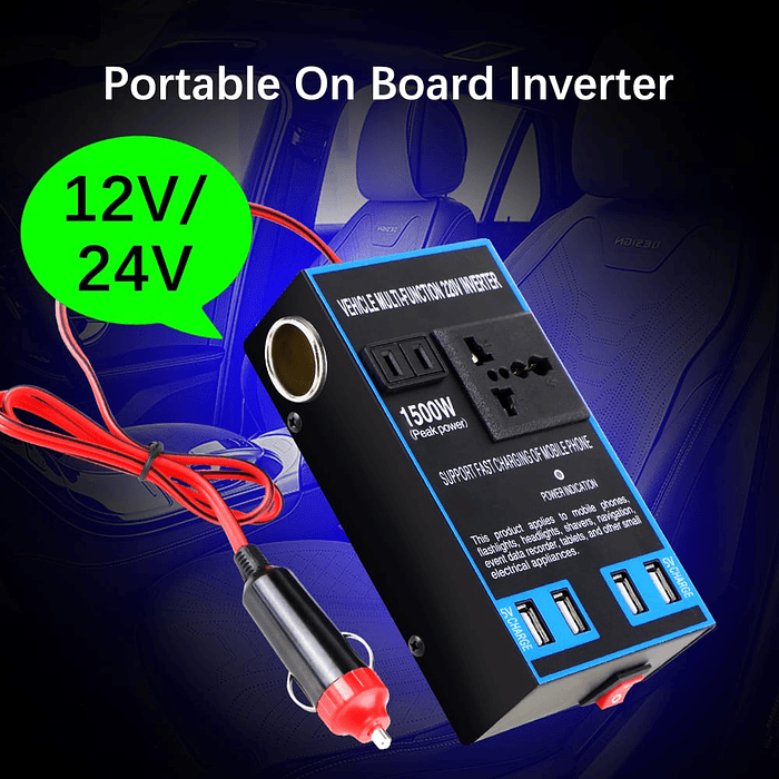 🔥 Oferta especial🔥 Inversor 1500W 12/24V a 110/220V con USB carga rápida 11