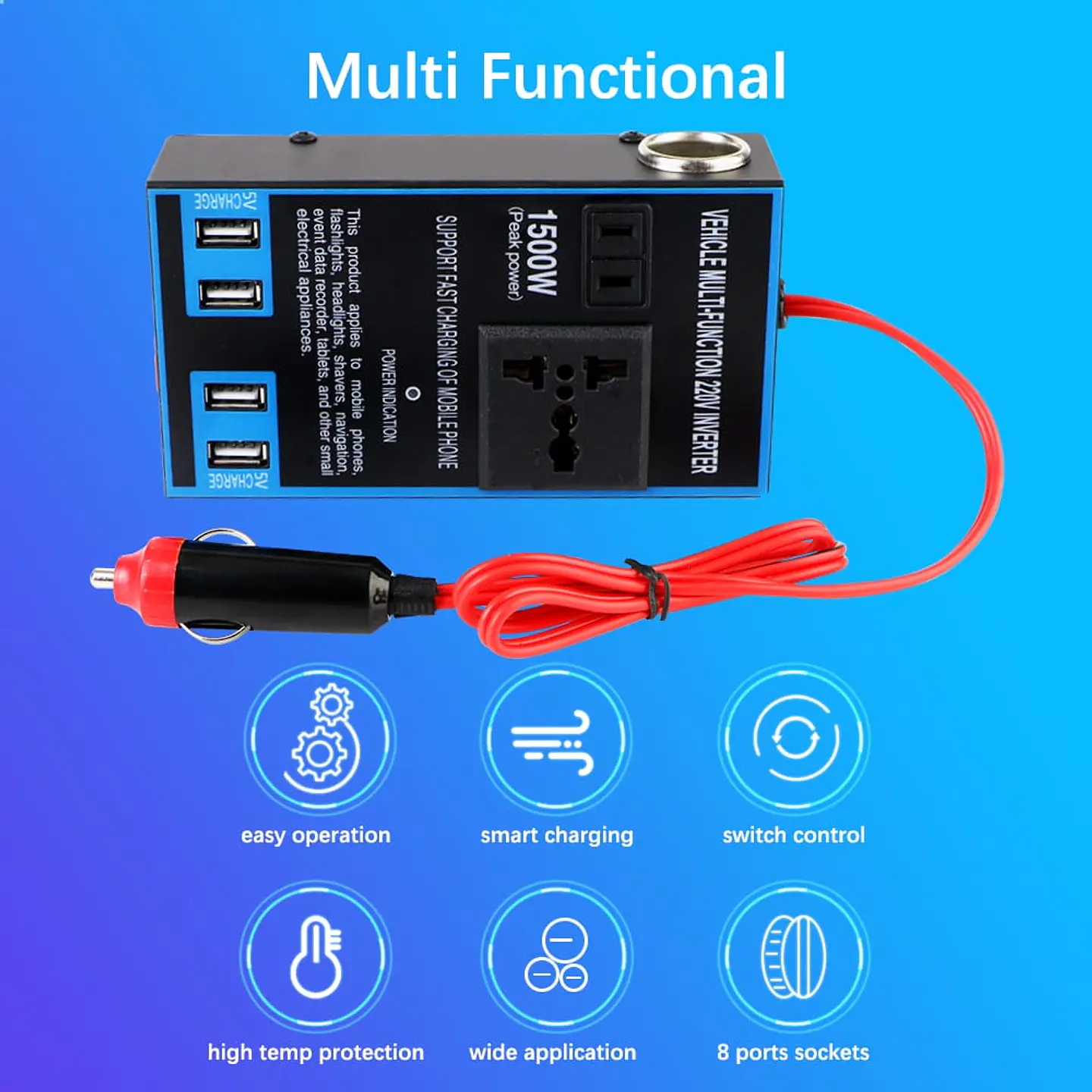 Inversor 1500W 12/24V a 110/220V con USB carga rápida 12