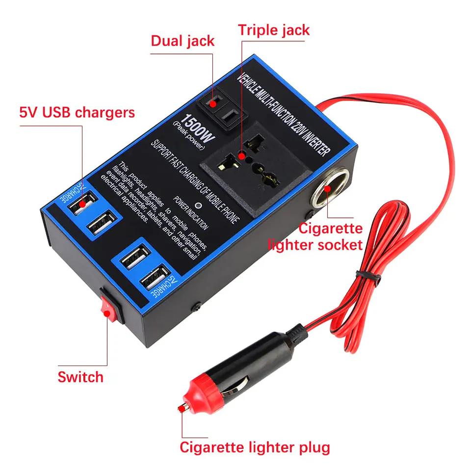 Inversor 1500W 12/24V a 110/220V con USB carga rápida 17