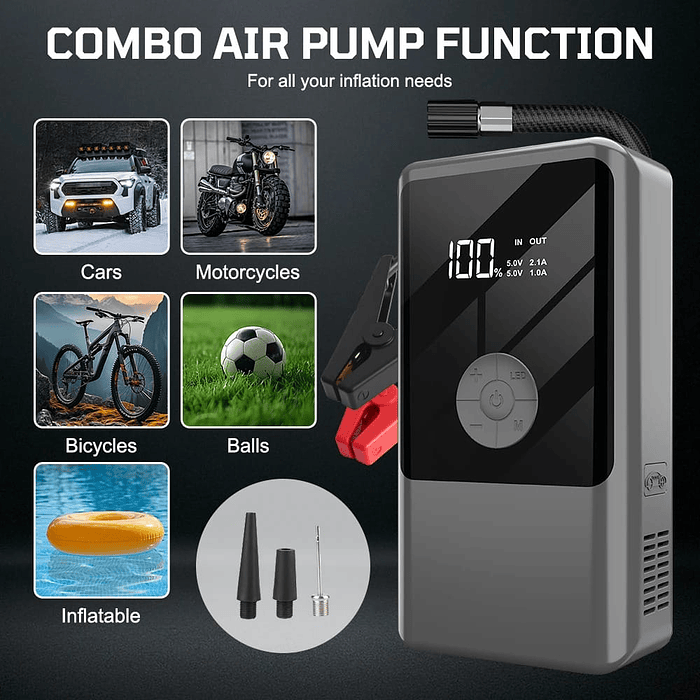 🌟Oferta especial🌟  Partidor inflador 12V portátil, arranque y energía auto de emergencia 2