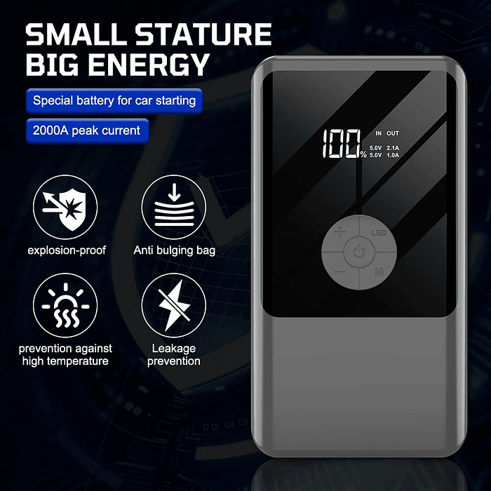 🌟Oferta especial🌟  Partidor inflador 12V portátil, arranque y energía auto de emergencia 6