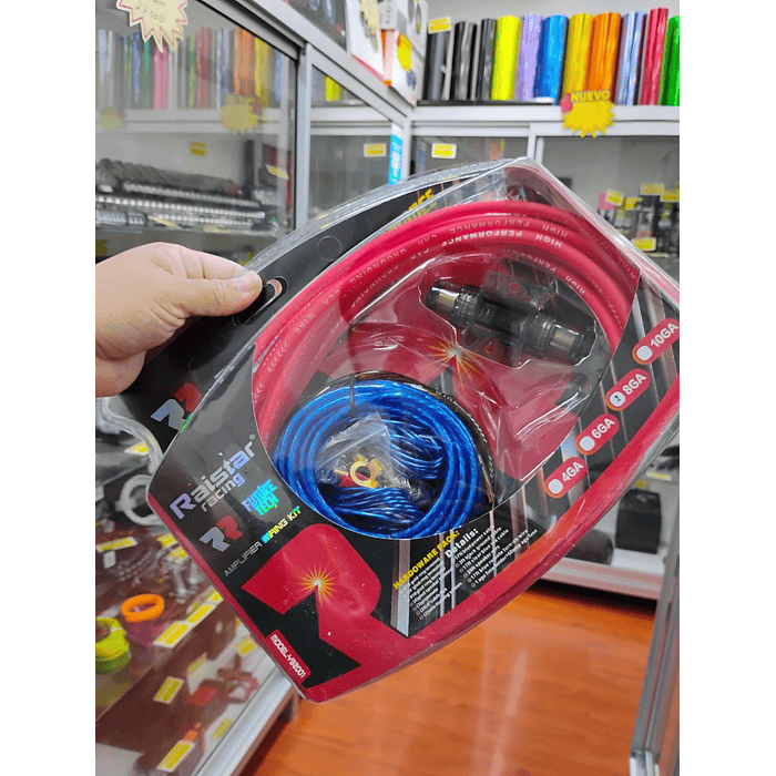 Kit de cables de amplificación para auto, Modelo Premium Número 8GA es ideal para hacer conexiones profesionales de tu amplificador de auto. Incluye kit de cables mas fusible 6