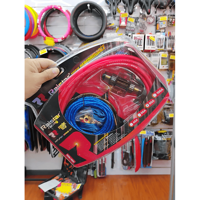Kit de cables de amplificación para auto, Modelo Premium Número 8GA es ideal para hacer conexiones profesionales de tu amplificador de auto. Incluye kit de cables mas fusible 8