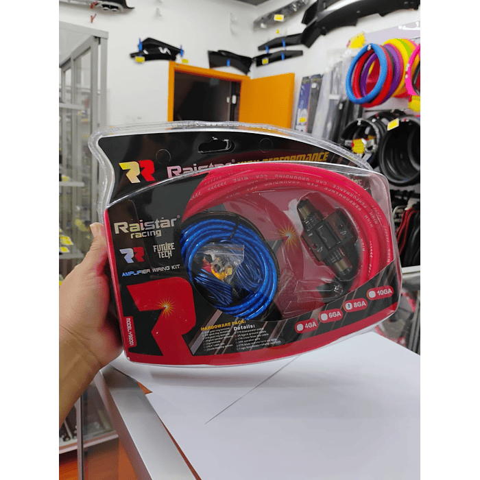 Kit de cables de amplificación para auto, Modelo Premium Número 8GA es ideal para hacer conexiones profesionales de tu amplificador de auto. Incluye kit de cables mas fusible 11