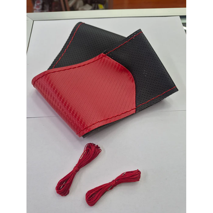 Funda Protectora para Volante diseño carbono rojo con negro hilo rojo 4