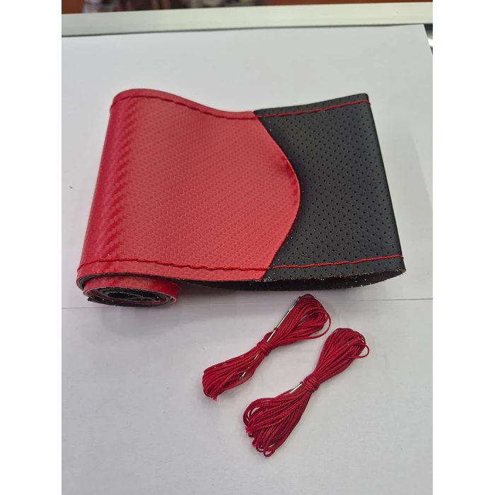Funda Protectora para Volante diseño carbono rojo con negro hilo rojo 1