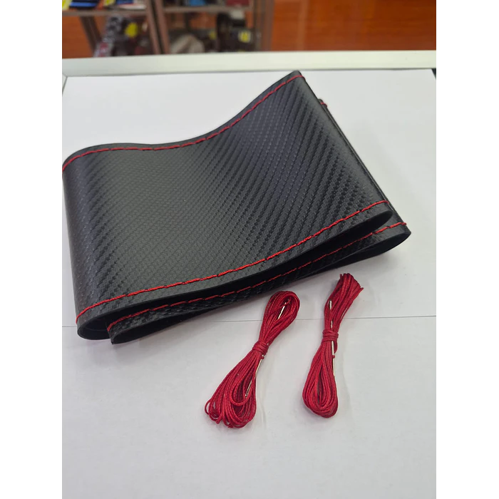 Funda Protectora para Volante cosido diseño carbono hilo Rojo 4