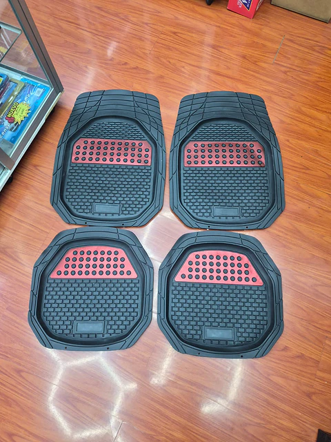 Set de alfombras pisos tapetes tipo bandeja negro con rojo