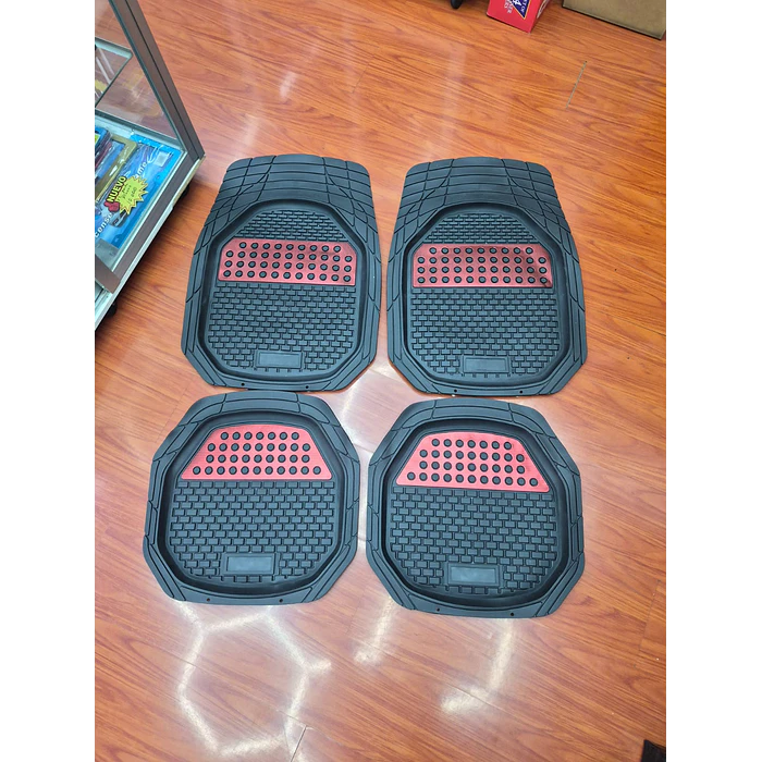X4 Set de alfombras pisos tapetes de auto universal tipo bandeja negro con rojo 1