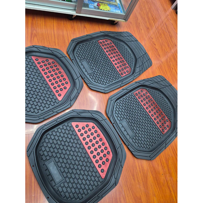 X4 Set de alfombras pisos tapetes de auto universal tipo bandeja negro con rojo 2