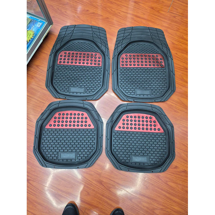 X4 Set de alfombras pisos tapetes de auto universal tipo bandeja negro con rojo 3