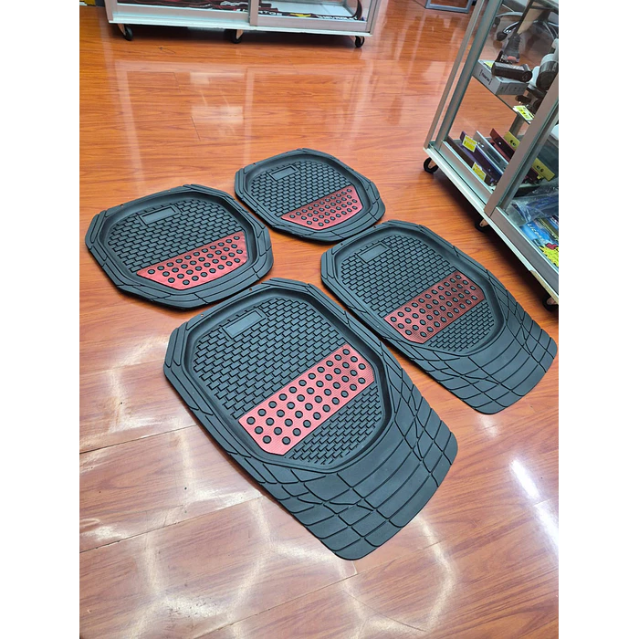 X4 Set de alfombras pisos tapetes de auto universal tipo bandeja negro con rojo 5