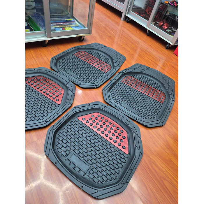 X4 Set de alfombras pisos tapetes de auto universal tipo bandeja negro con rojo 6