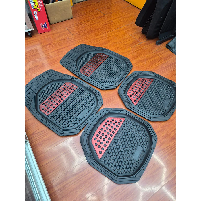 X4 Set de alfombras pisos tapetes de auto universal tipo bandeja negro con rojo 7