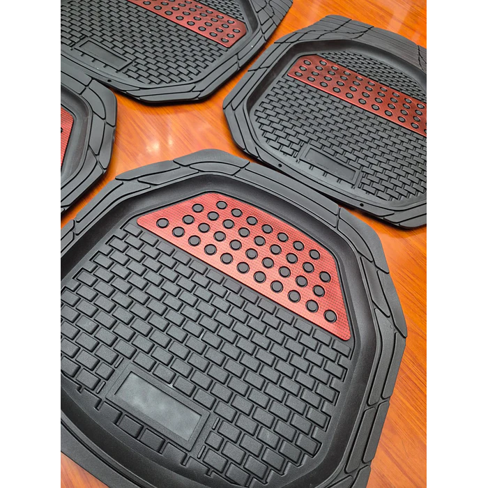 X4 Set de alfombras pisos tapetes de auto universal tipo bandeja negro con rojo 8