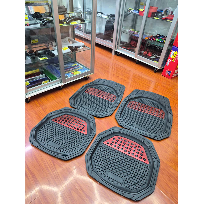 X4 Set de alfombras pisos tapetes de auto universal tipo bandeja negro con rojo 9