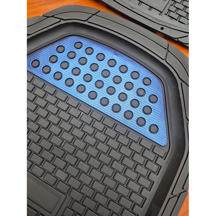 X4 Set de alfombras pisos tapetes de auto universal tipo bandeja negro con azul  2