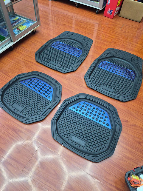 Set de alfombras pisos tapetes tipo bandeja negro con azul