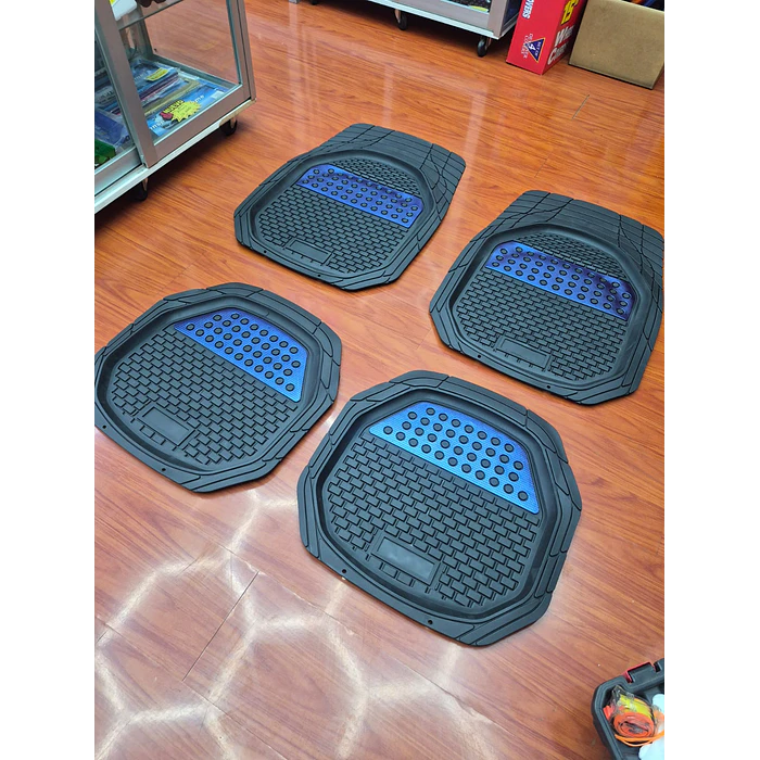 X4 Set de alfombras pisos tapetes de auto universal tipo bandeja negro con azul  1